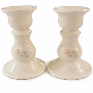 Vintage Pfaltzgraff Stoneware “Tea Rose” pattern Candle Stick Holders 5”